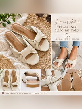 Journee Collection Cream Knot Slide Sandals Size 8 Soft Neutral Summer Flats
